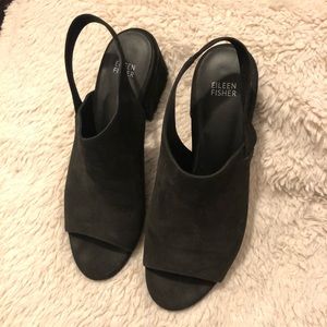 Eileen Fisher peep toe sandals with 2” heels